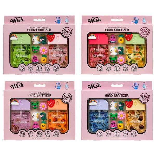 Assorted Charm Collection Sanitizer Case (20 Units: 5 each Coconut Salted, Dragonfruit Golden, Vanilla Sweet, Violet Plum)