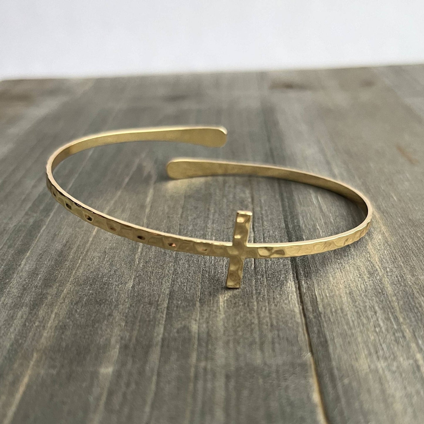 Terra Inspirational Cross Bangle Bracelet: Yellow Gold