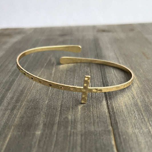 Terra Inspirational Cross Bangle Bracelet: Yellow Gold
