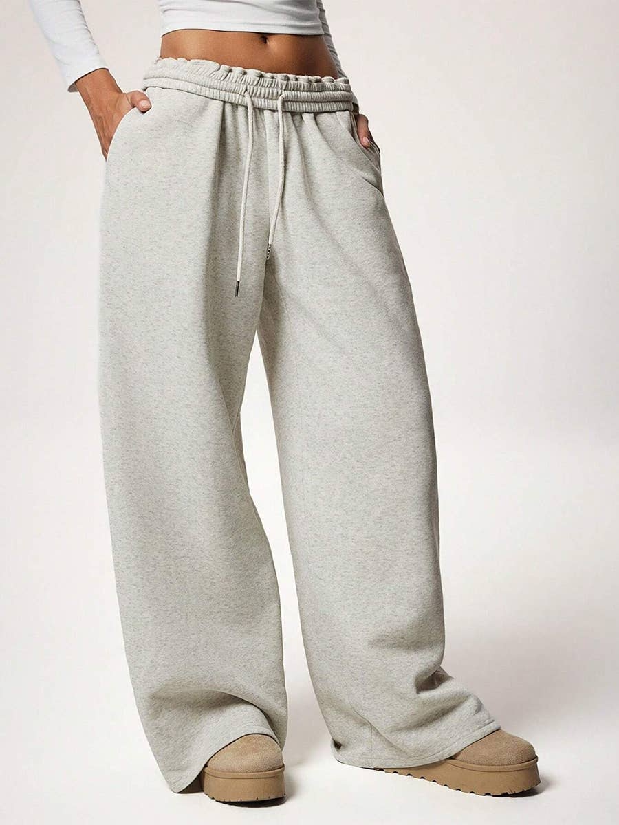 Fleece Lined Wide Leg Jogger Sweatpants_CWBLP01180: Black / (L) 1