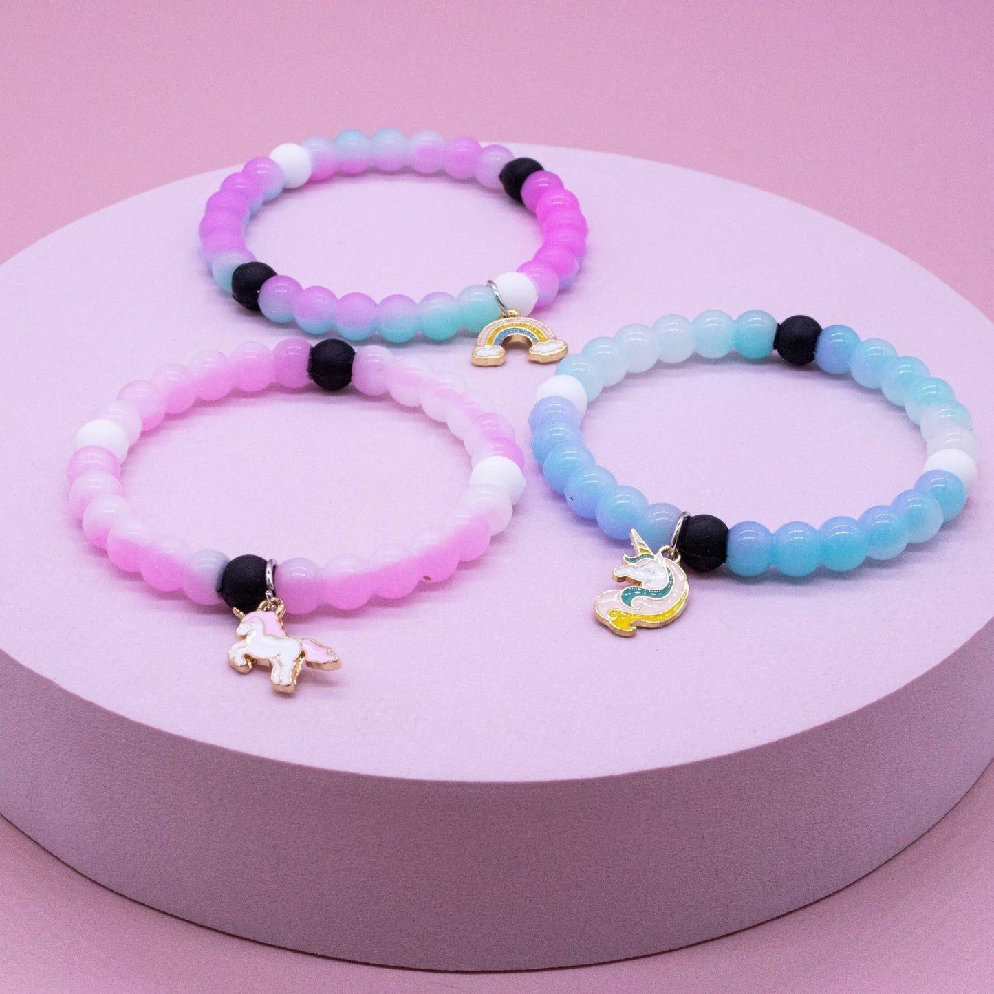 Glow in the Dark Unicorn Charm Bubble Bracelets - 3 Pack