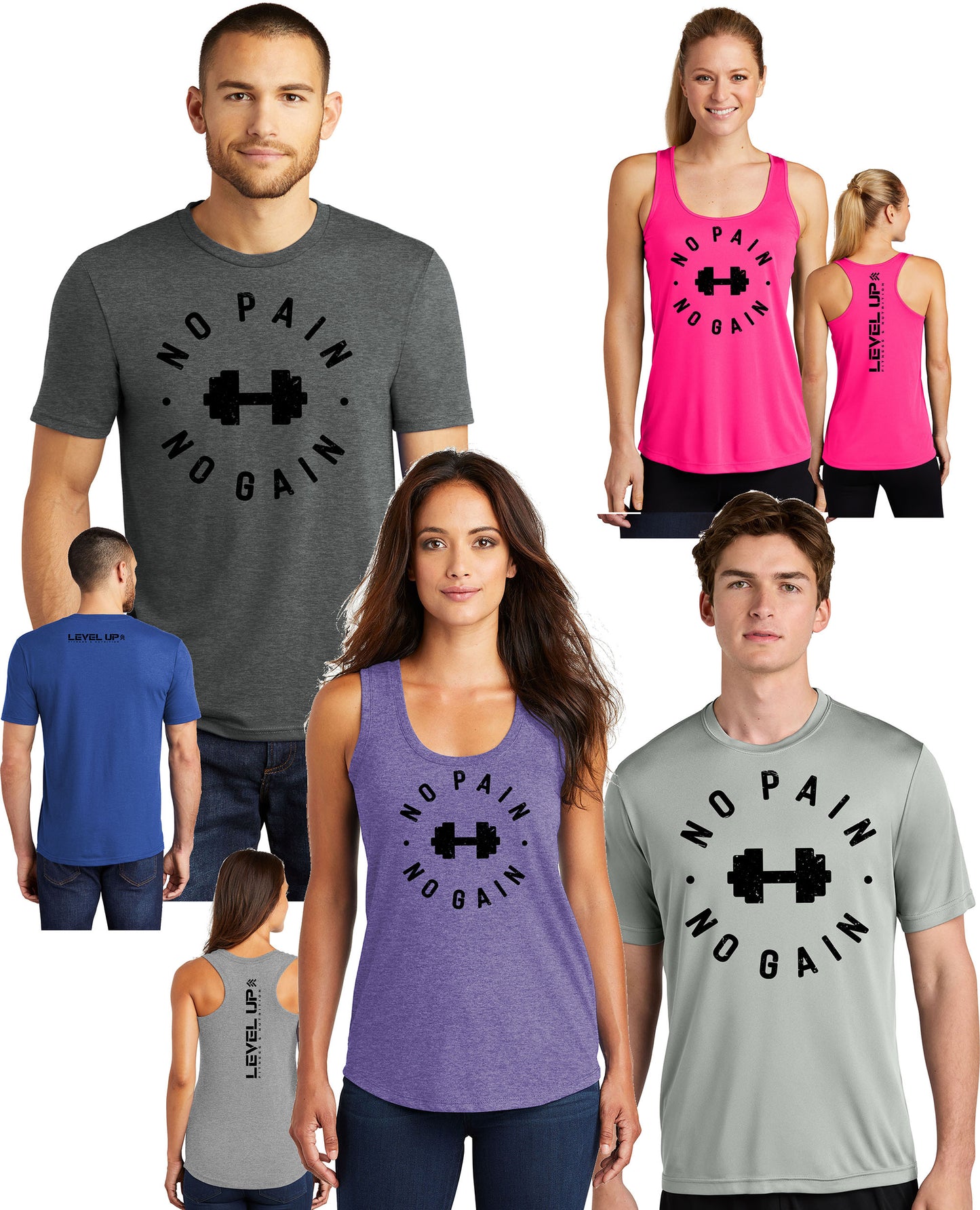 No Pain No Gain- Level Up Logo Back