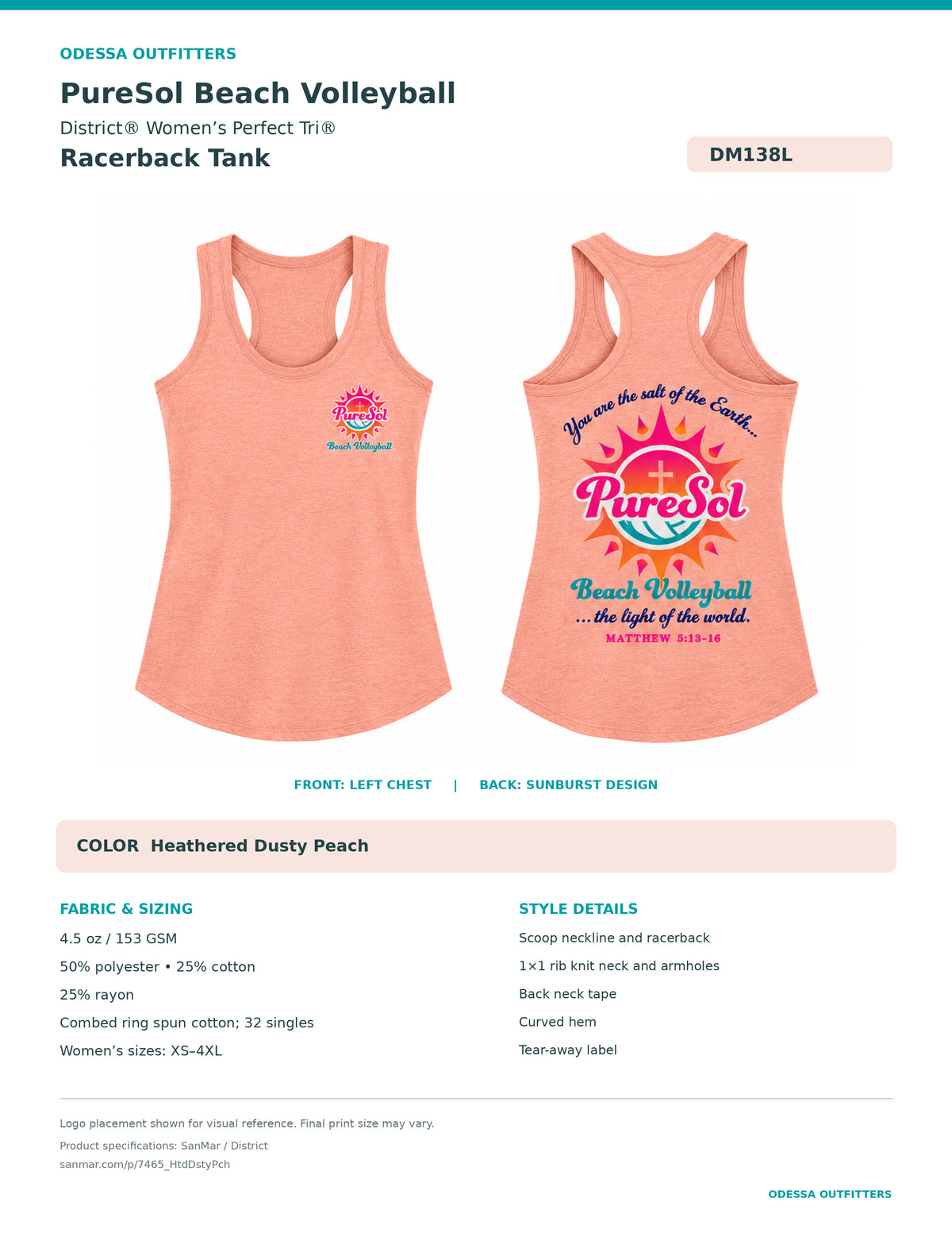 PureSol Beach Volleyball V-Neck Or Tank Top
