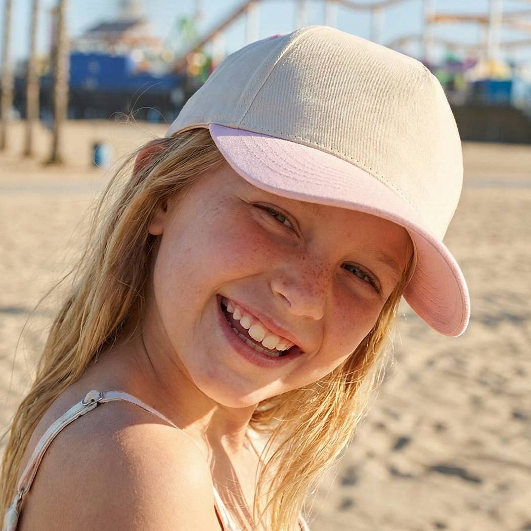 Kids Plain Two Tone Canvas Cotton Baseball Cap : SKY BLUE / ONE SIZE