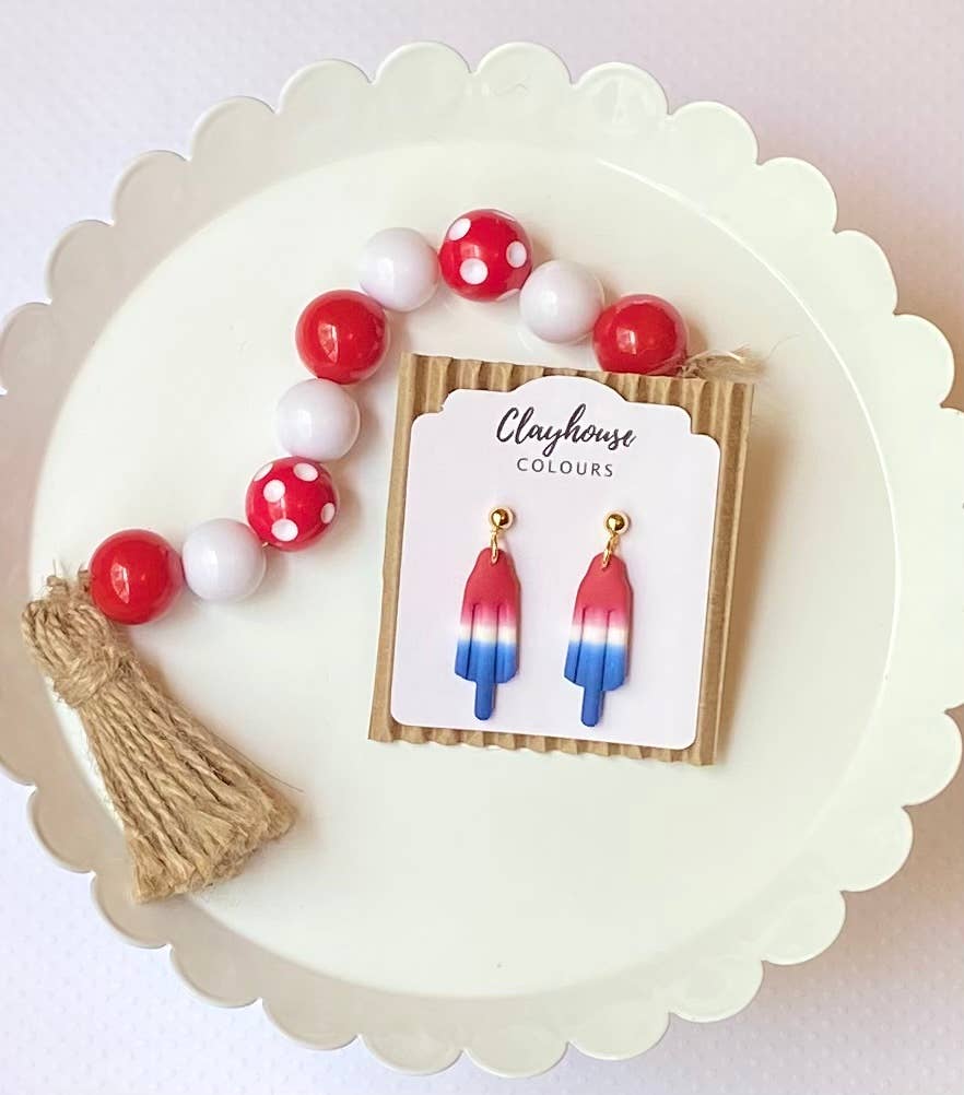 Red, White & Blue Clay Earrings : 2 Star Dangles