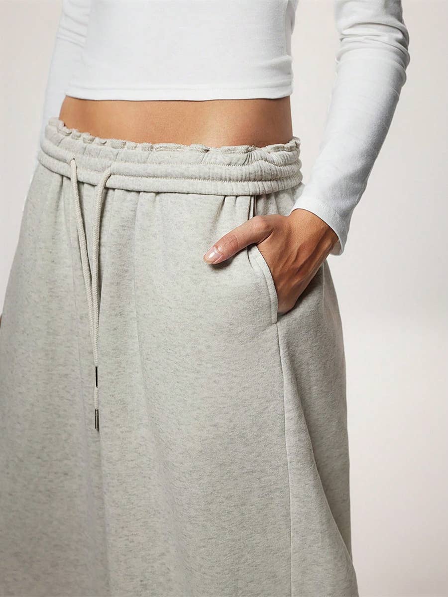 Fleece Lined Wide Leg Jogger Sweatpants_CWBLP01180: White / (M) 1