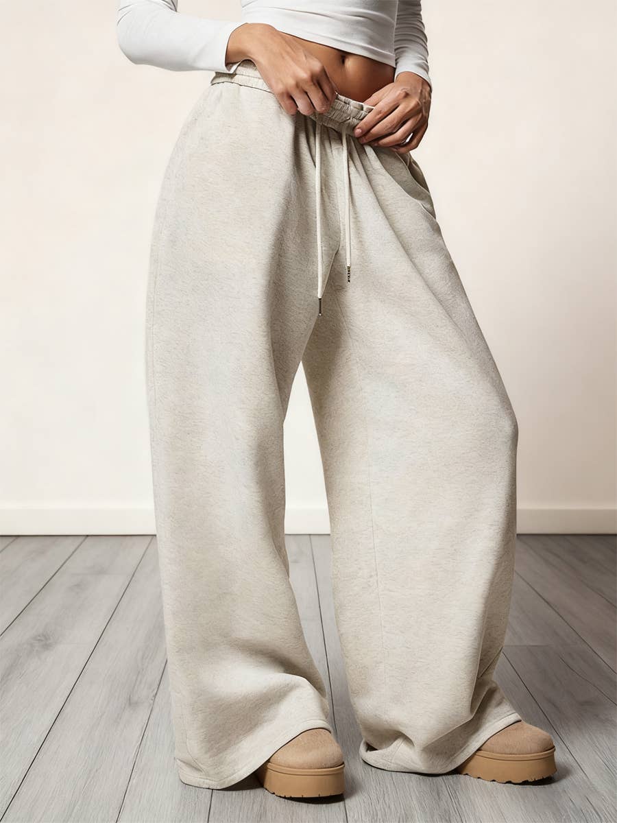 Fleece Lined Wide Leg Jogger Sweatpants_CWBLP01180: Red / (S) 1