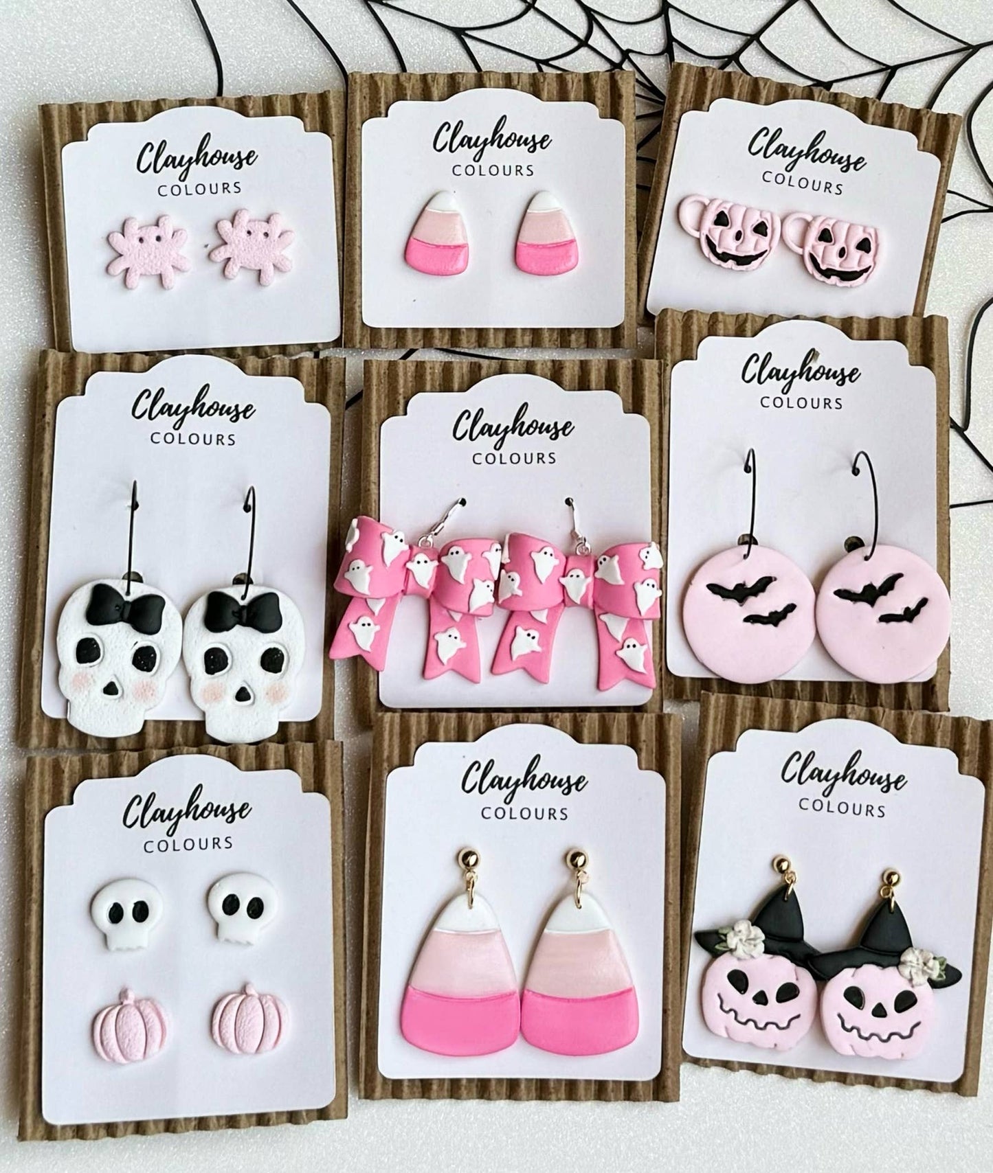 Pink Halloween Earrings : Candy Corn Studs