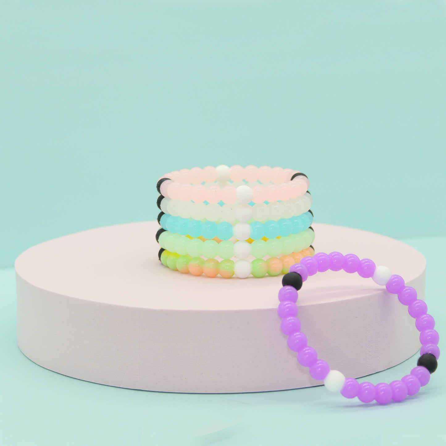 Beaded Glow In The Dark Bubble Bracelets - 6 Pack