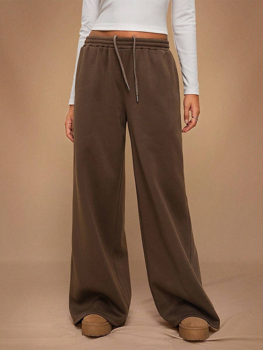 Fleece Lined Wide Leg Jogger Sweatpants_CWBLP01180: White / (XS) 1