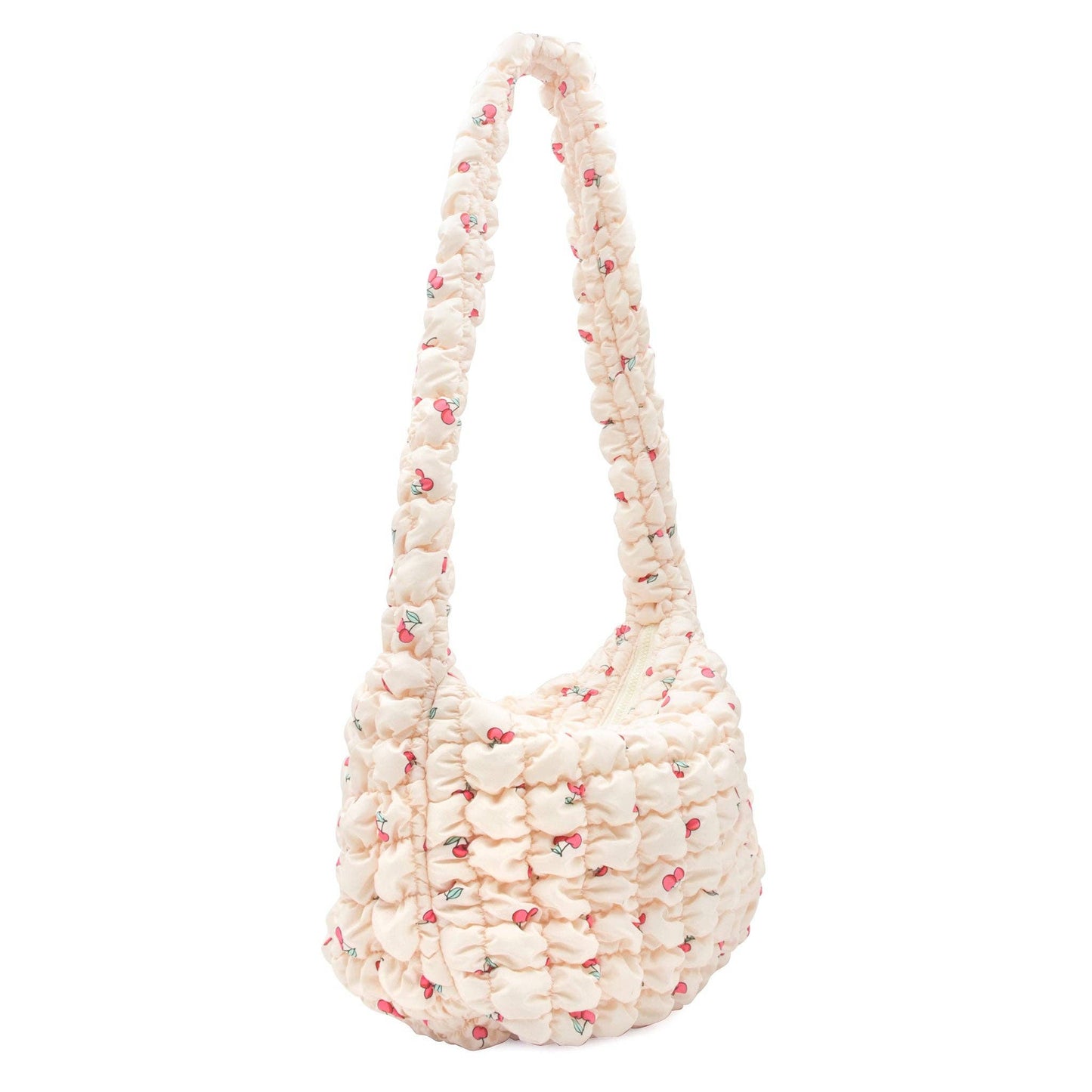 Quilted Scrunchies Cherry Printed Hobo Sling Bag: Natural Cherry Print Scrunch