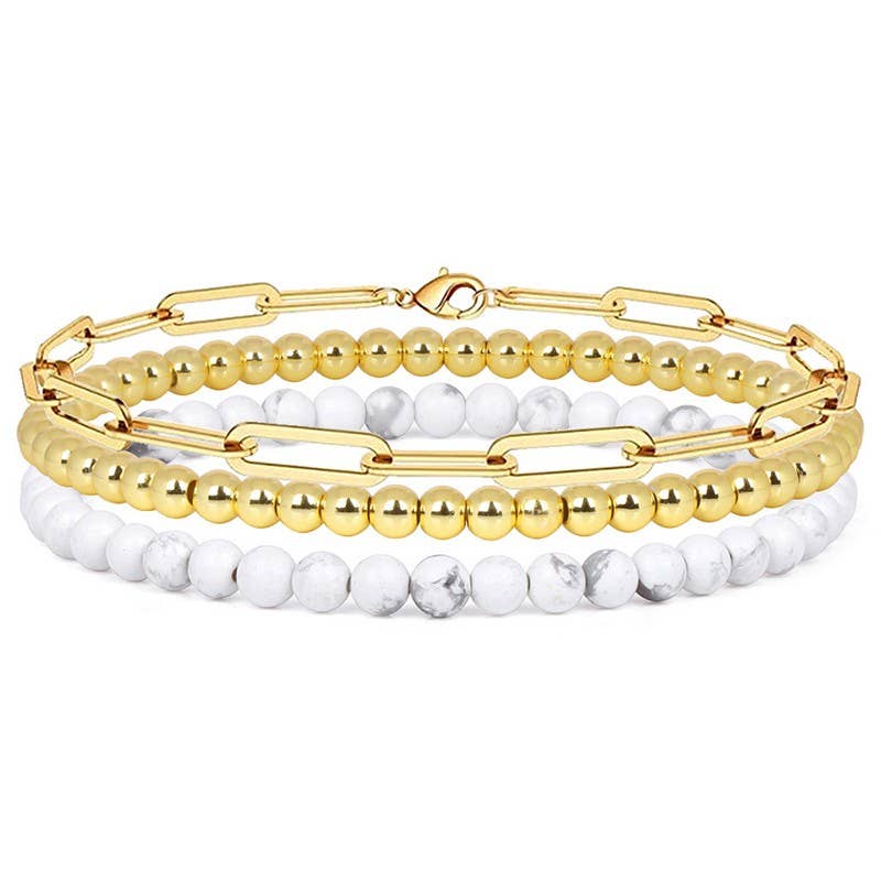 MULTI LAYER NATURAL STONE BALL CHAIN LINK BRACELET | 40B5134: Multi