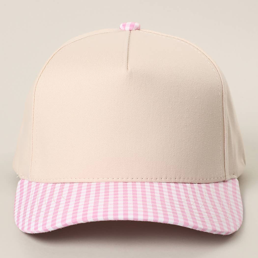 Small Gingham Check Two-Tone Trucker Hat: KHAKI / ONE SIZE