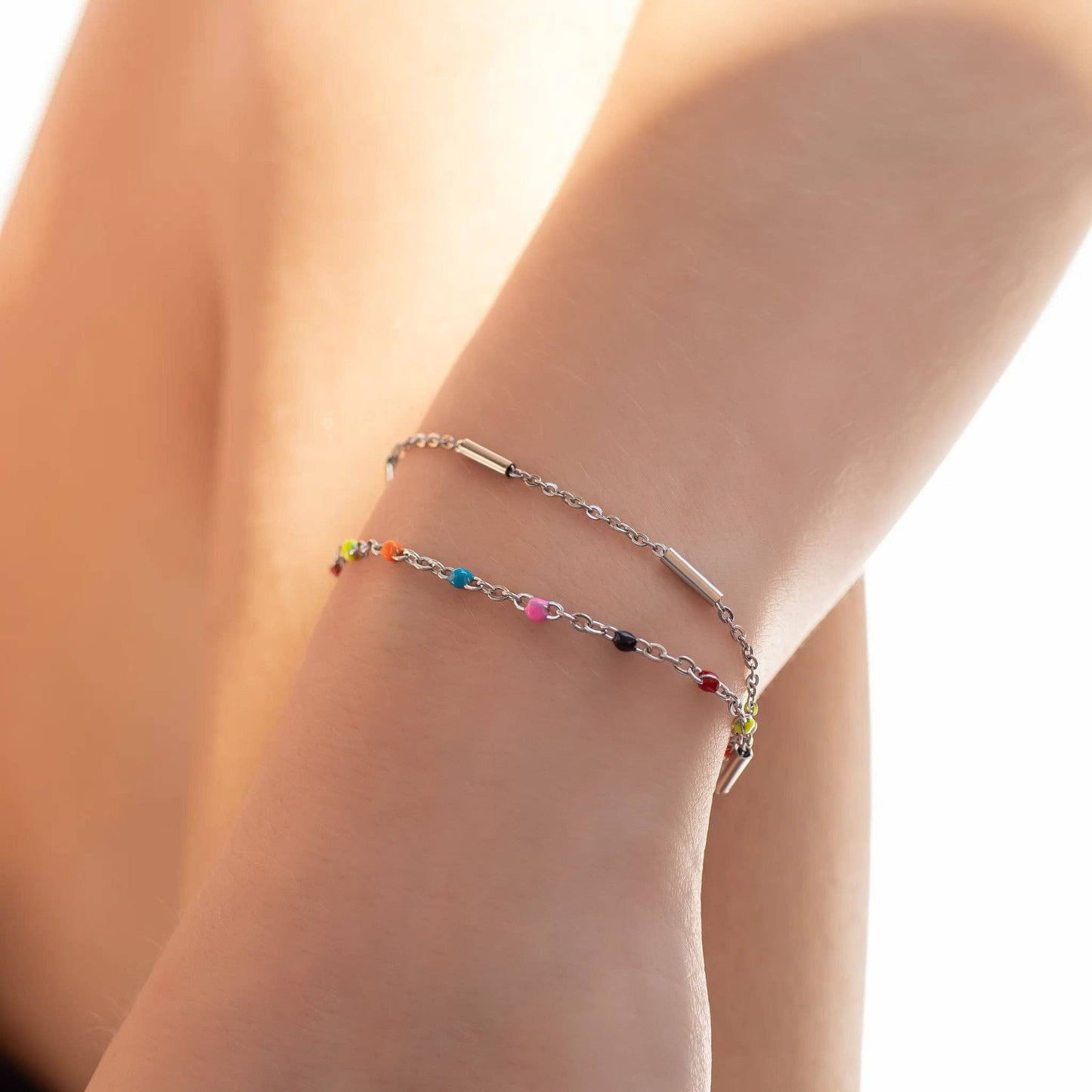 18K Gold PVD Stainless Steel Muti Color Confetti Bracelet: Gold