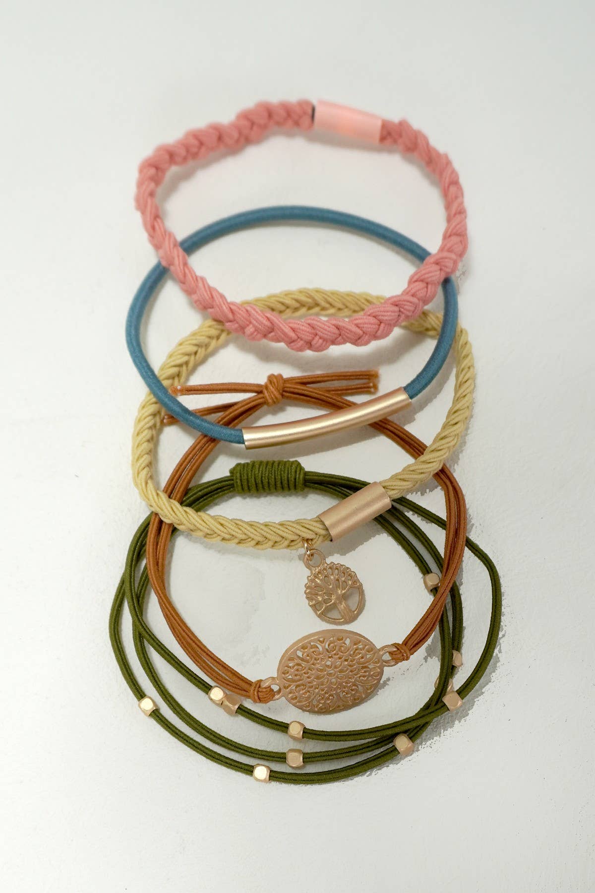 BOHO DUAL FUNCTION KNOT BRACELET HAIR TIES | 40BH100: Pink