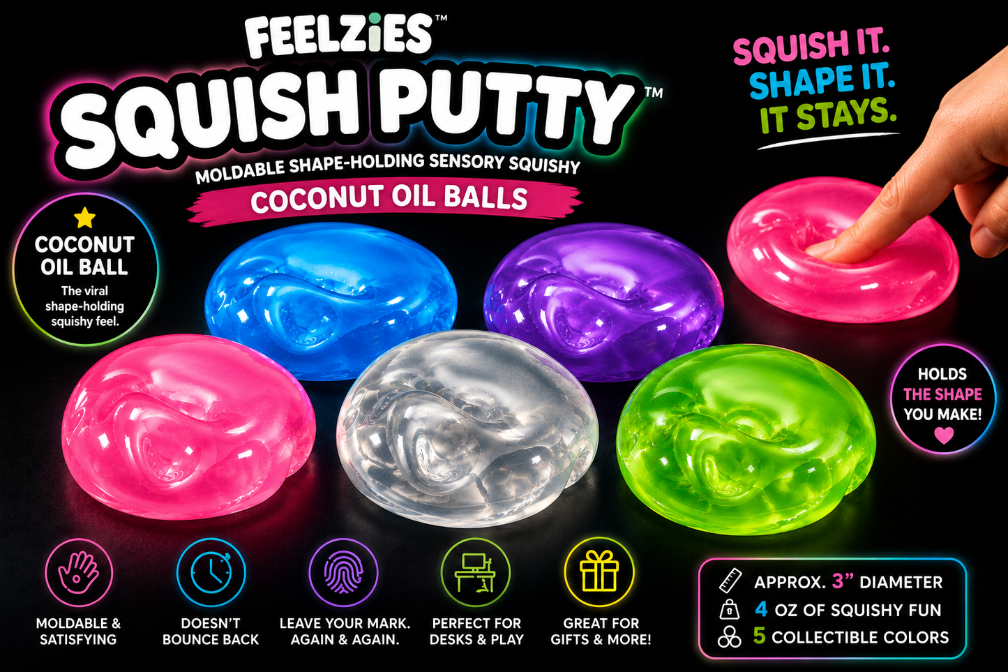 FEELZiES™ Squish Putty™ — Coconut Oil Balls: Crystal Melt