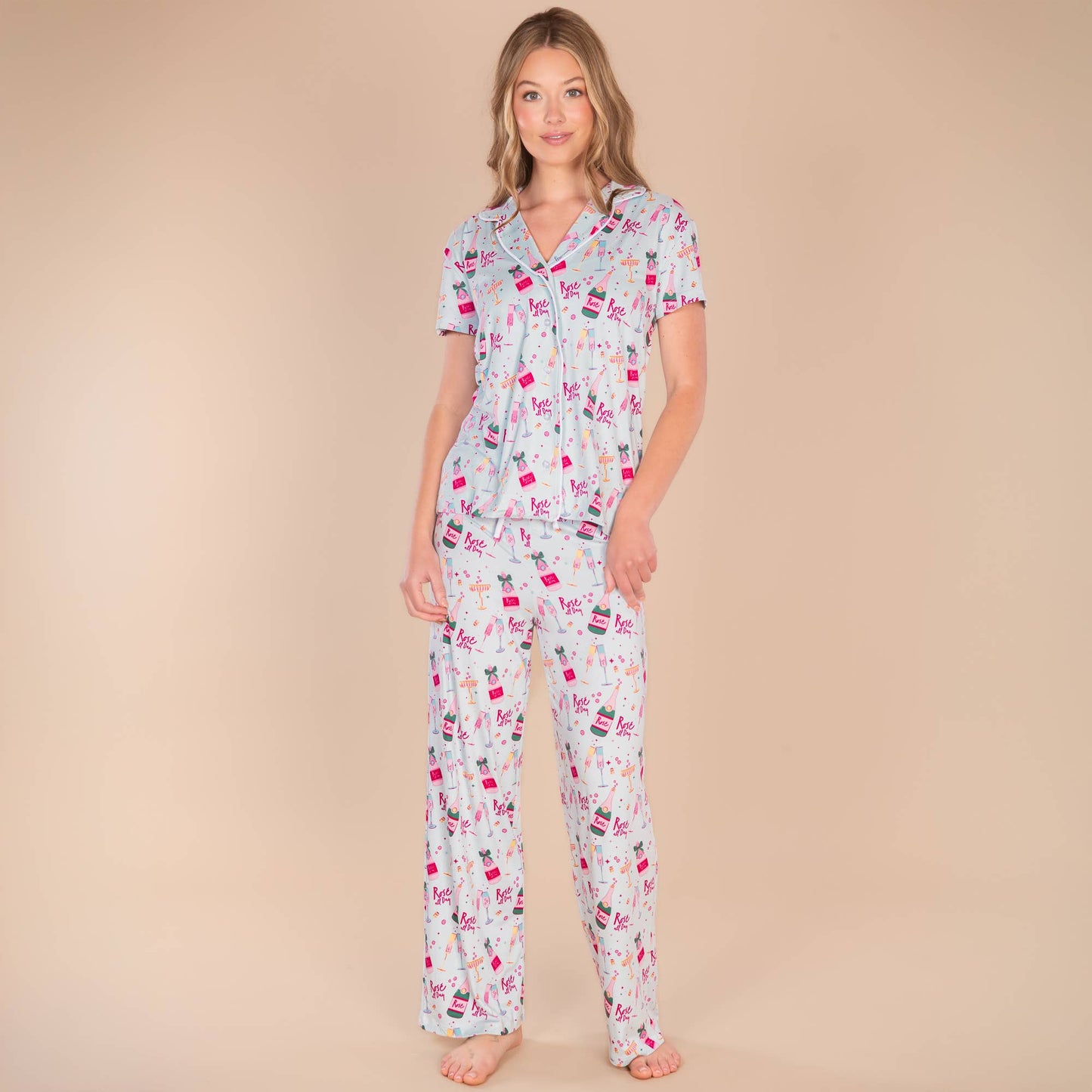 Rosé All Day Pajama Pants | Blue Blush Wine PJ Bottoms: L