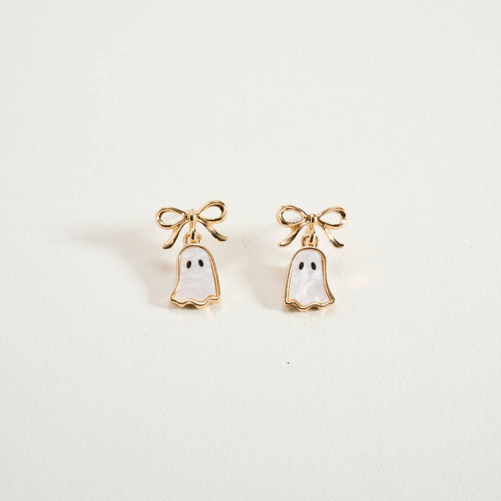 1 Inch Halloween Ghost Ribbon Bow Boo Earrings: Gold / ONE