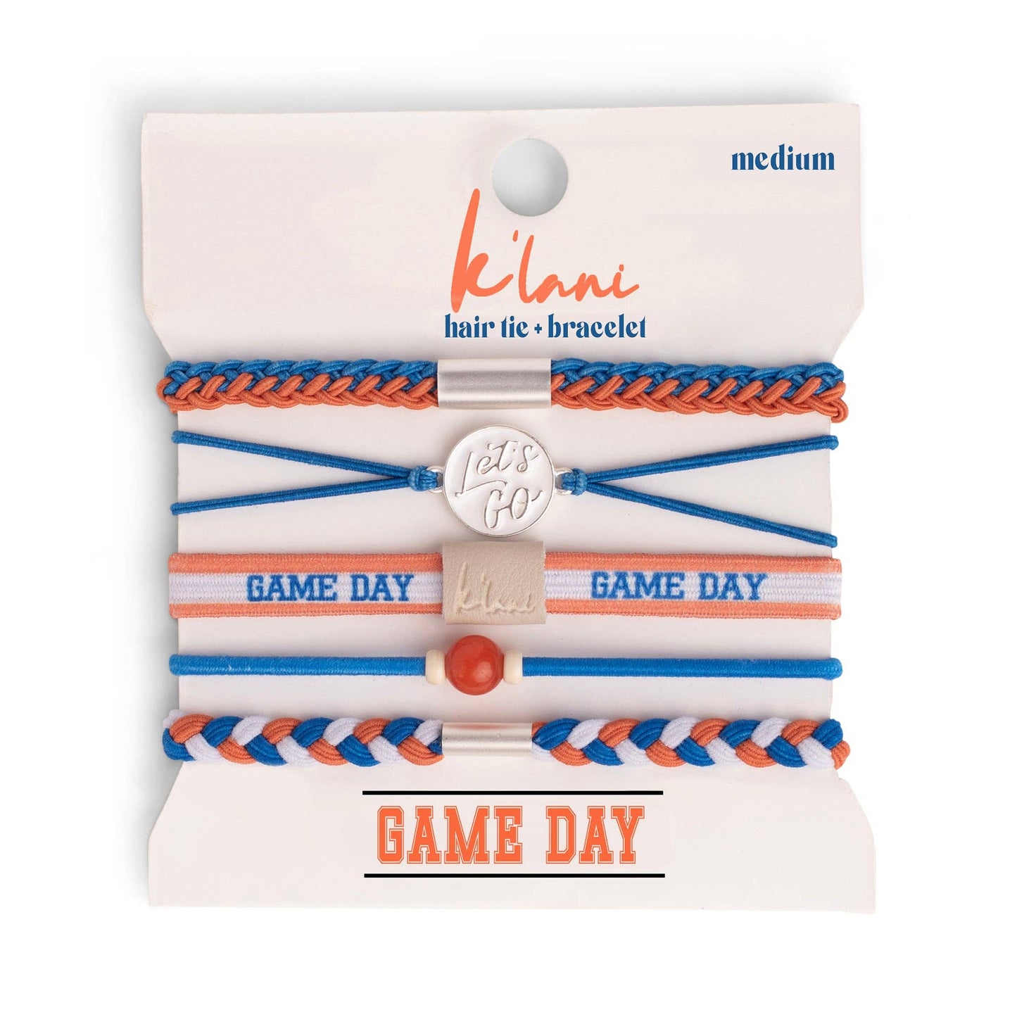 "Game Day" Blue/Orange Hair Tie Bracelet: Large