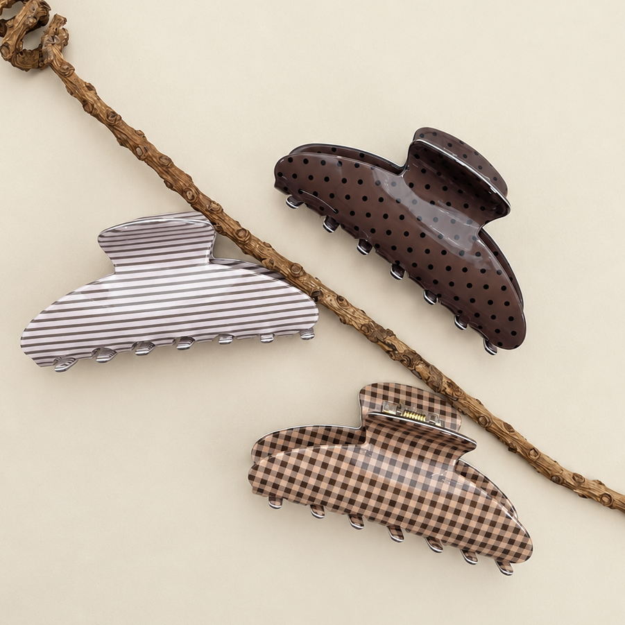 JUMBO STRIPE PLAID OVAL HAIR CLAW CLIPS | 40H1020: STRIPE PINK