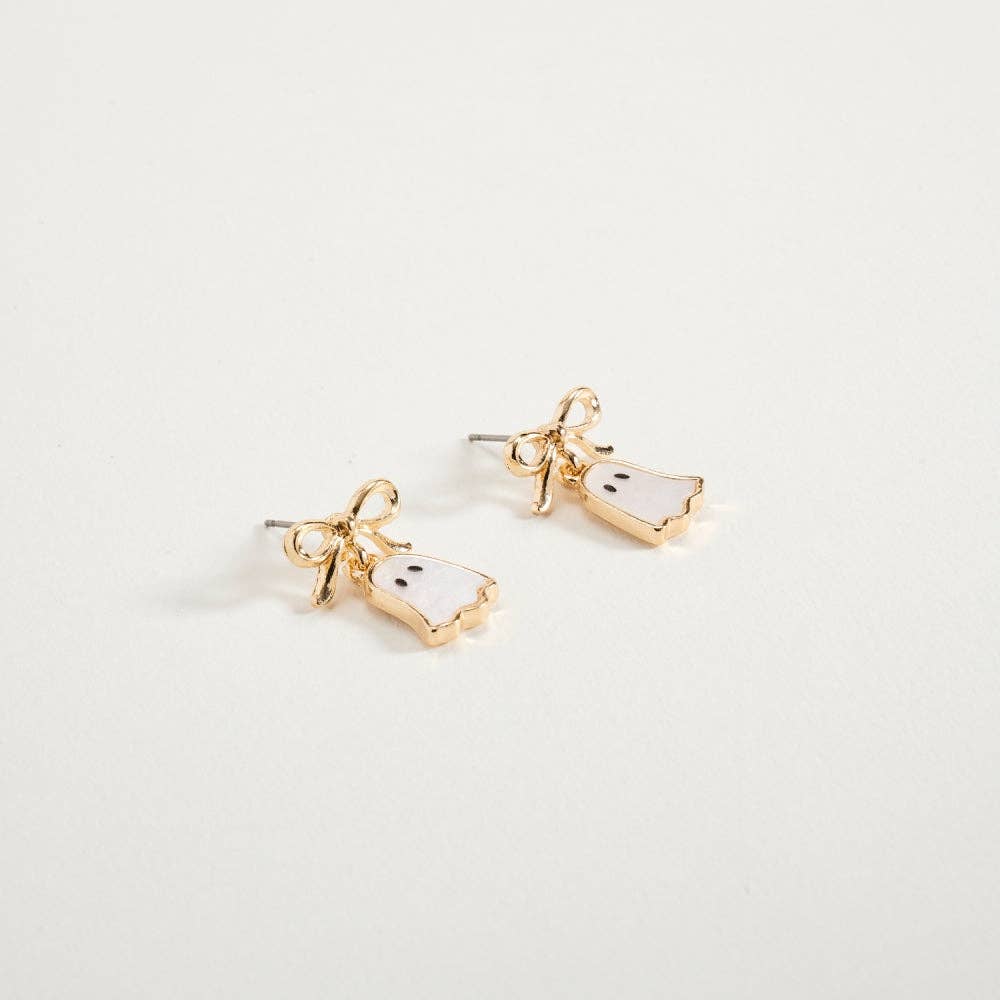 1 Inch Halloween Ghost Ribbon Bow Boo Earrings: Gold / ONE