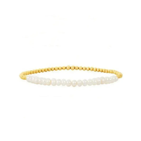 18K Gold Plated Copper Pearl and Gold Beaded Ball Bracelet: Small Pearls