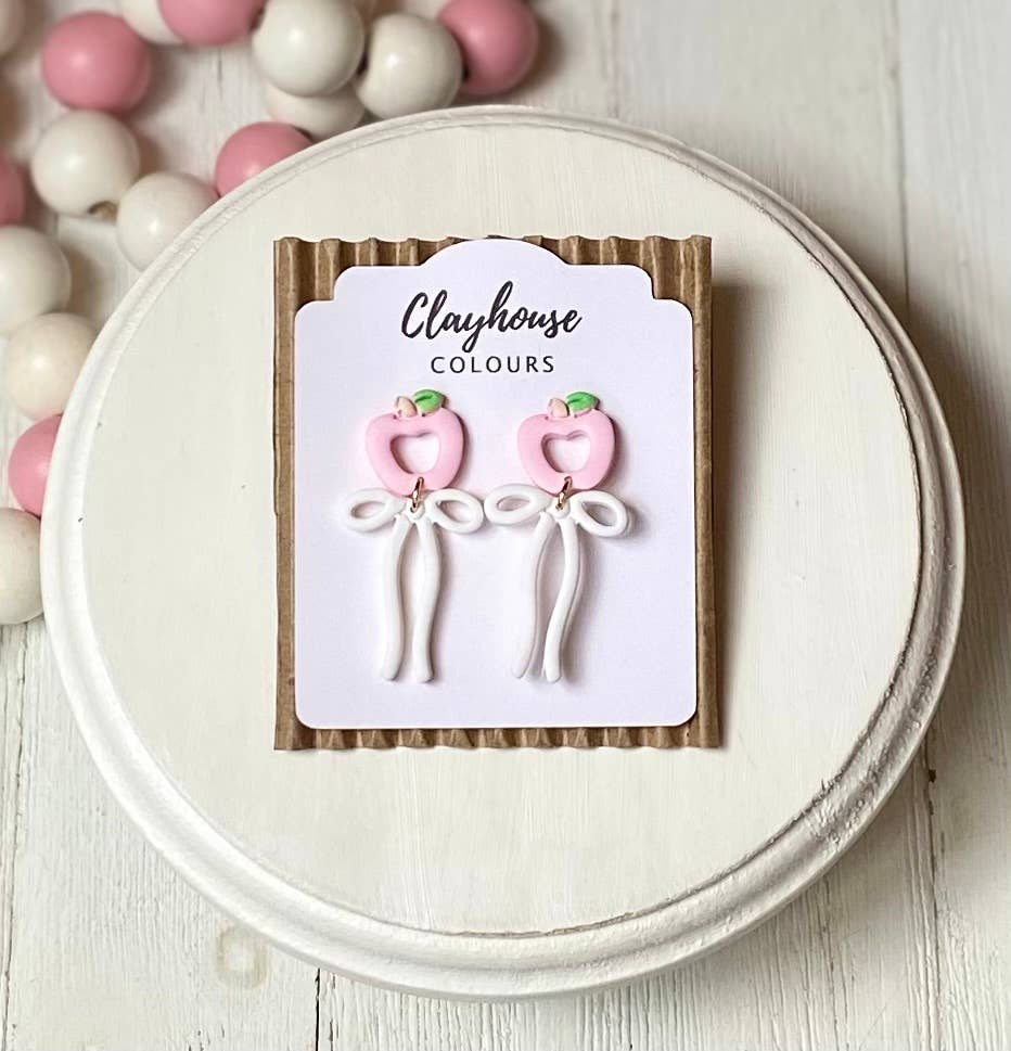 School Bow Earrings | Teacher Earrings : Pencil Bow with Heart Top