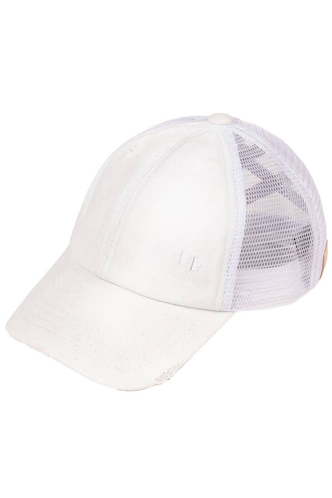 C.C Kids Washed Denim Elastic Band Crossed Pony Cap: Pink