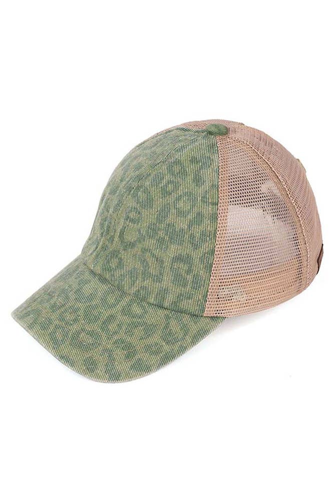 C.C Leopard Pattern Ponytail Baseball Cap: Black