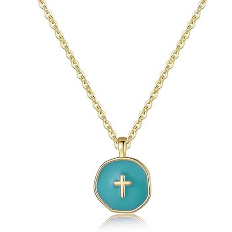 18K STAINLESS STEEL TARNISH FREE CROSS NECKLACE | 40NK9527: HEART GOLD
