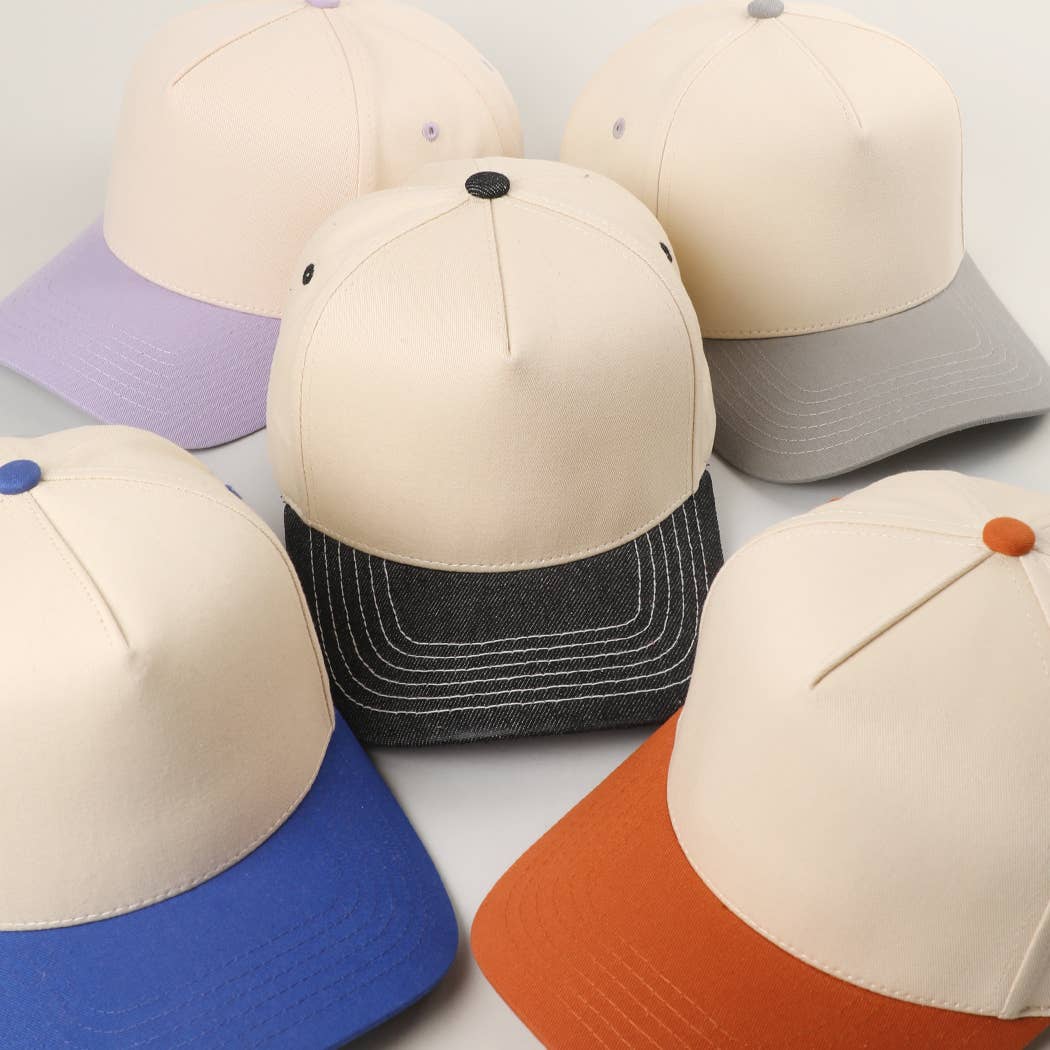 Plain Two-Tone Canvas Cotton Trucker Hat: SKY BLUE / ONE SIZE