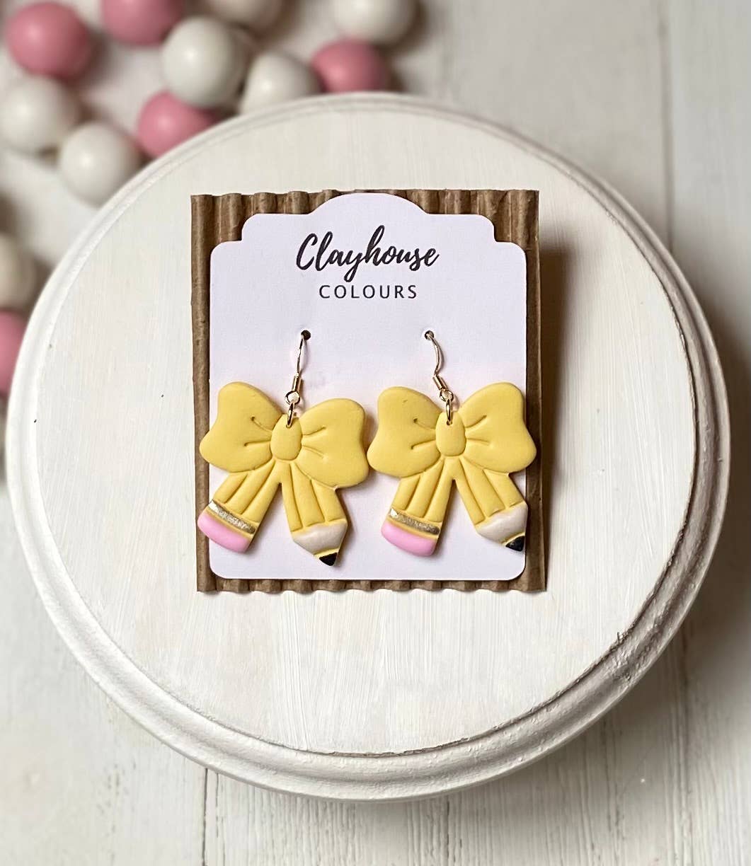 School Bow Earrings | Teacher Earrings : Pencil Bow with Heart Top
