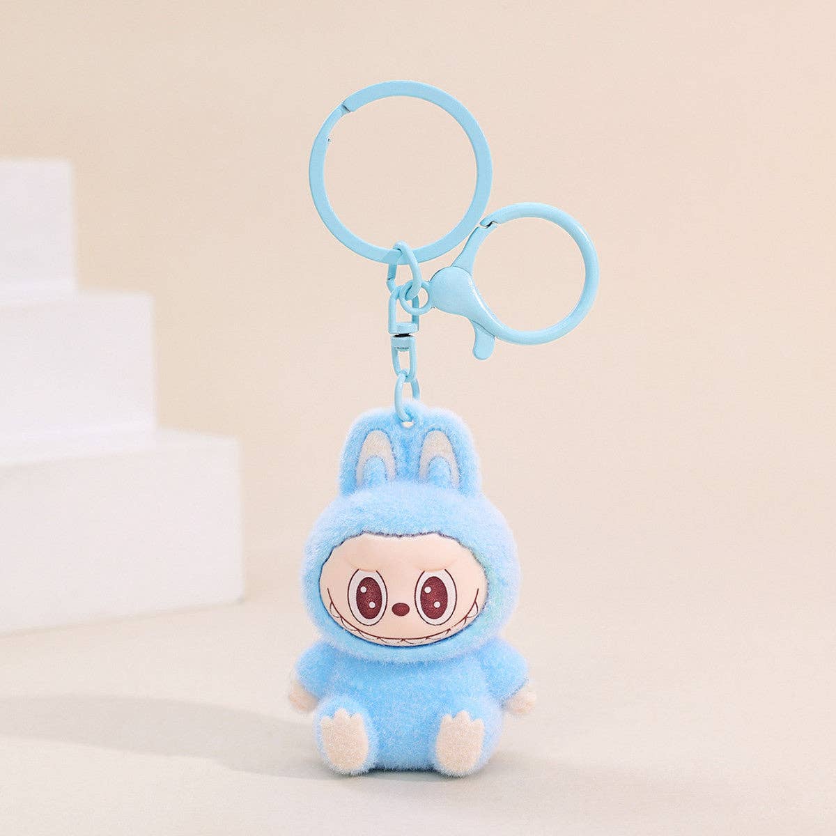 Labubu flocking keychain labubu pendant school gift: Pink