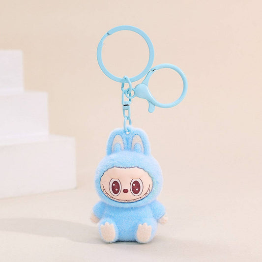 Labubu flocking keychain labubu pendant school gift: Blue
