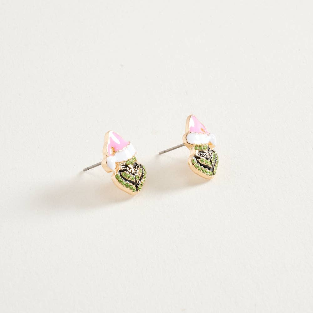 0.75 In Enamel Rhinestone Santa Green Monster Face Earrings: Pink / ONE