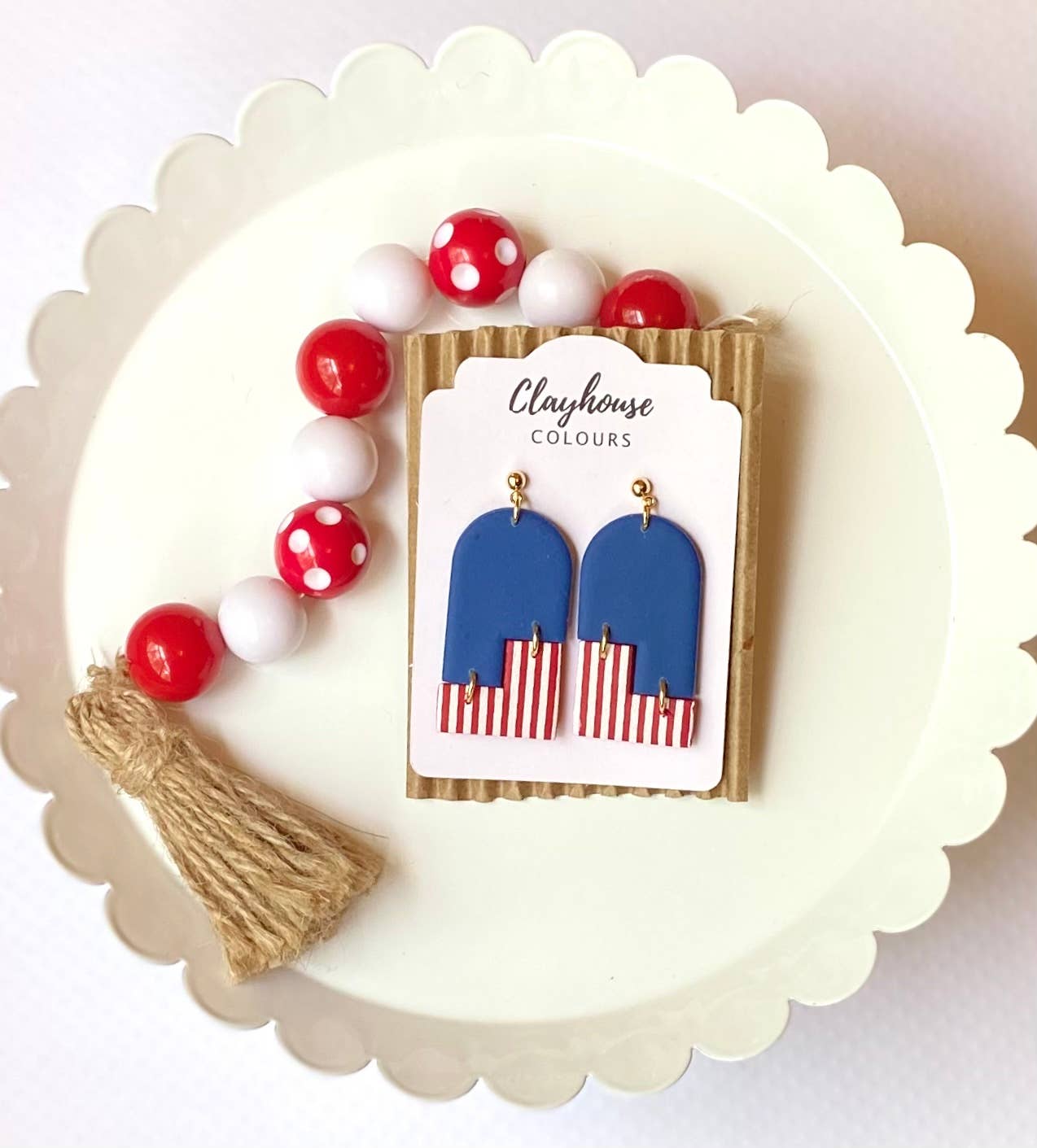 Red, White & Blue Clay Earrings : 2 Star Dangles