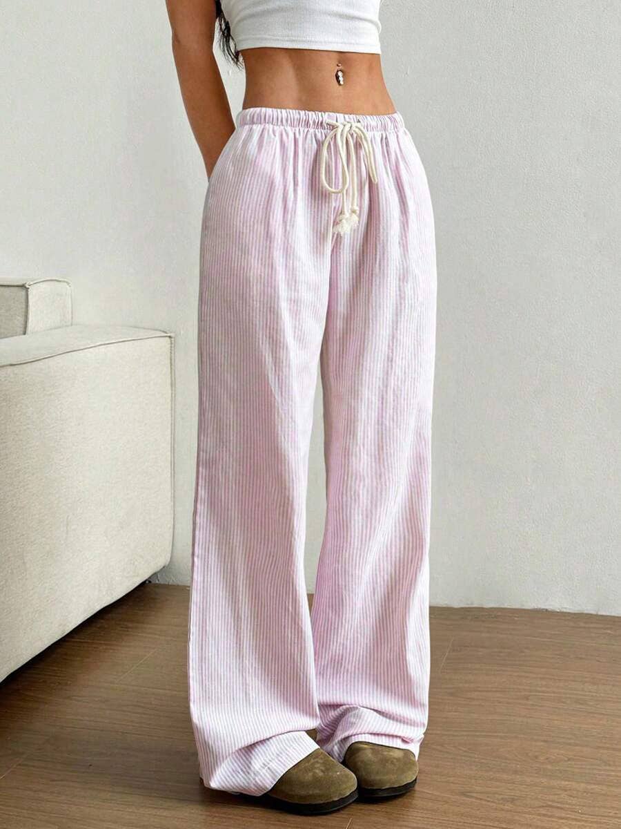 Summer Striped Wide Leg Drawstring Pants_CWBLP01181: Pink / (S) 1