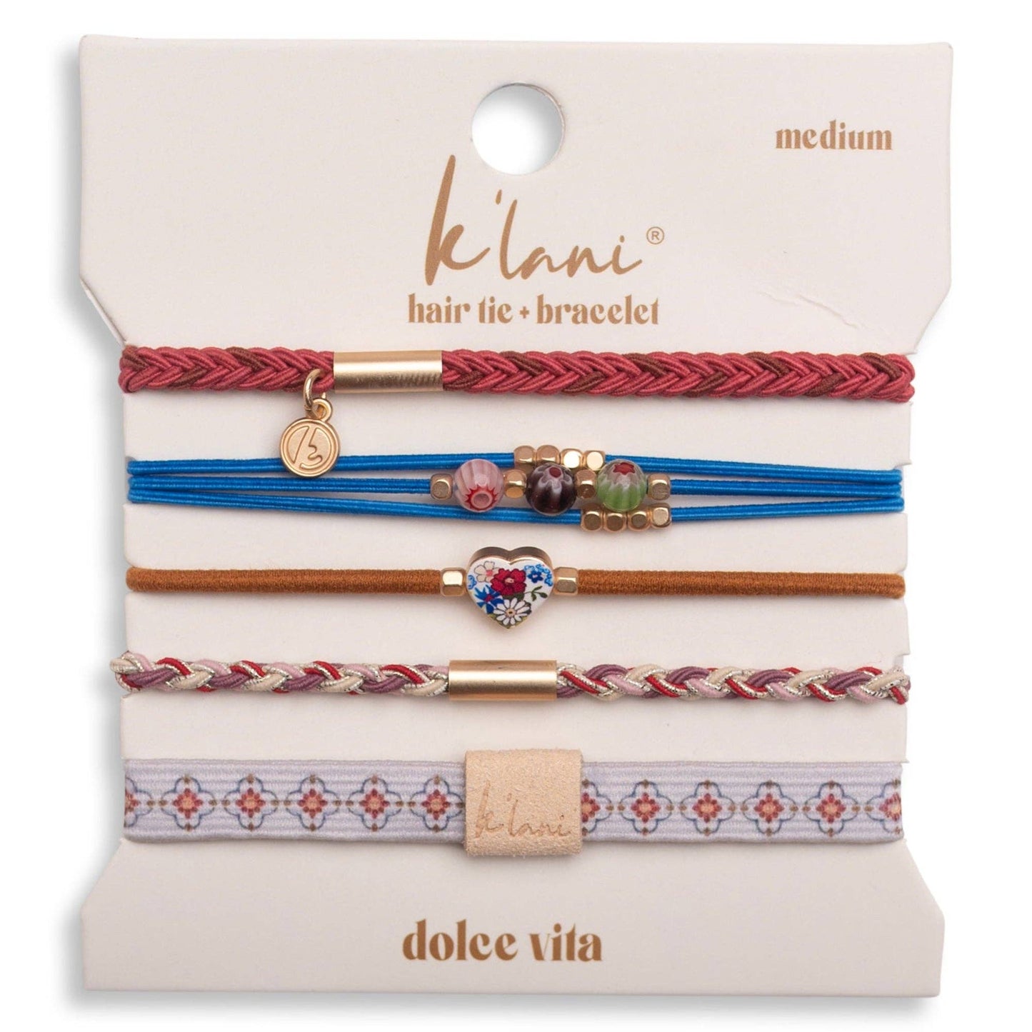"Dolce Vita" Floral Glass Beads with Gold Accents Hair Tie Bracelets: Medium