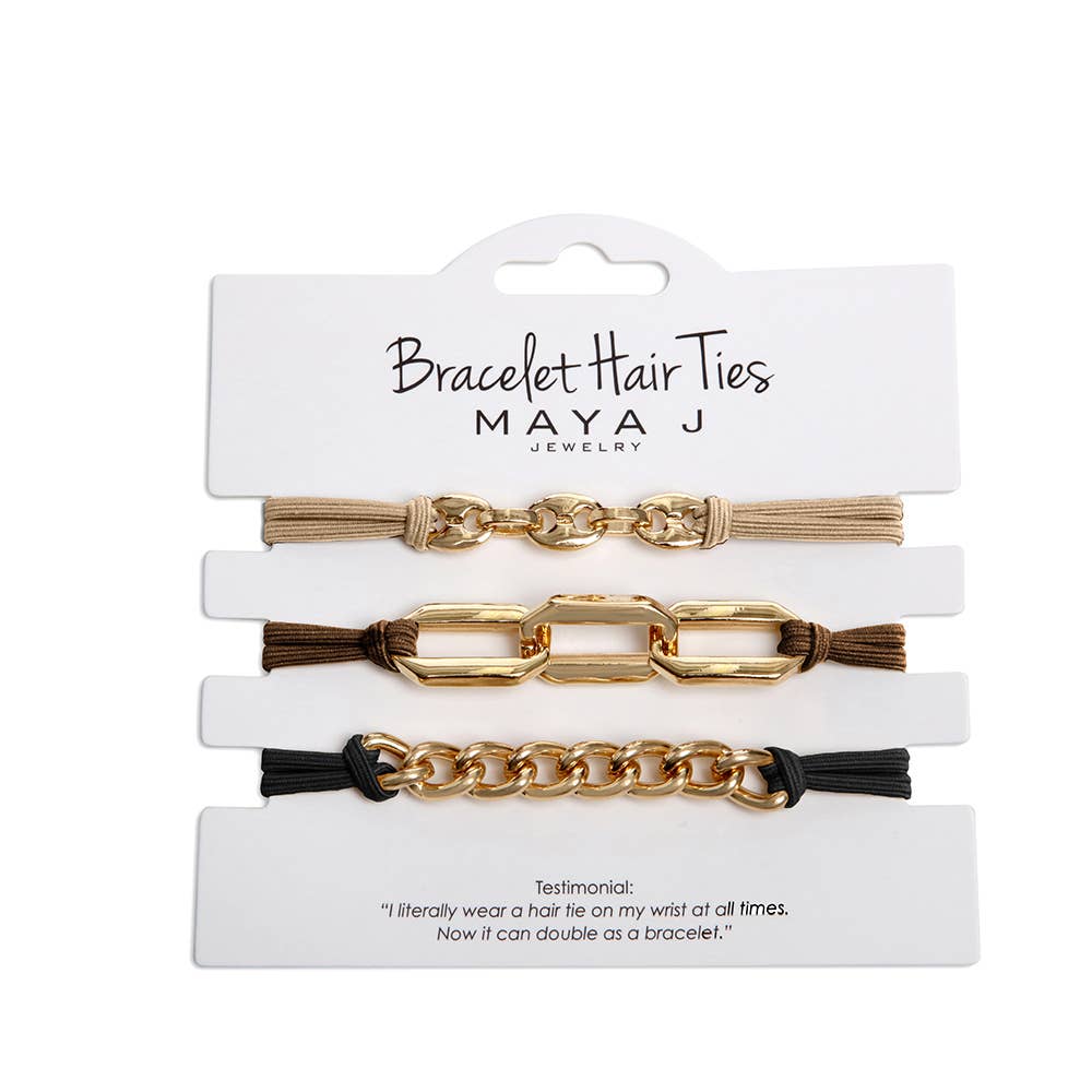 2-in-1 Bracelet Hair Tie Set - Western - 3 Pc Set - 10 Pack: Beige / Brown / Black