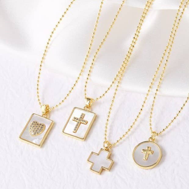 EPOXY RHINESTONE PENDANT NECKLACE | 40NK9607: RECTANGLE CROSS
