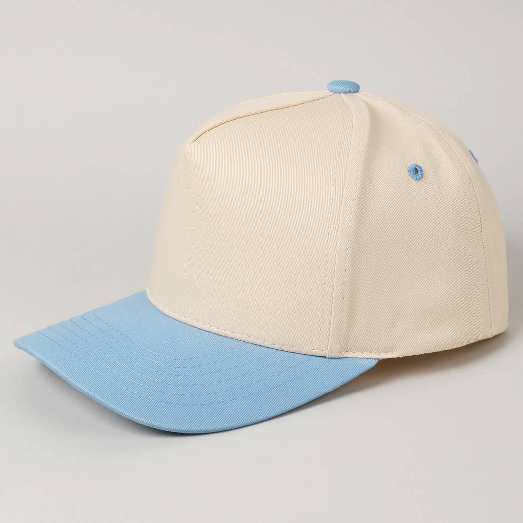Kids Plain Two Tone Canvas Cotton Baseball Cap : SKY BLUE / ONE SIZE