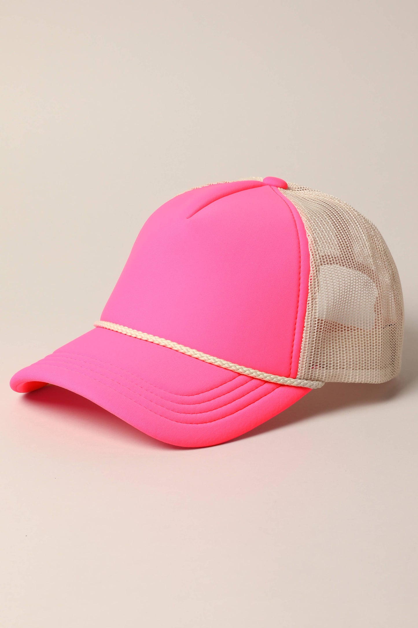Plain Foam Rope Mesh Back Trucker Hat : BLK-STN / ONESIZE