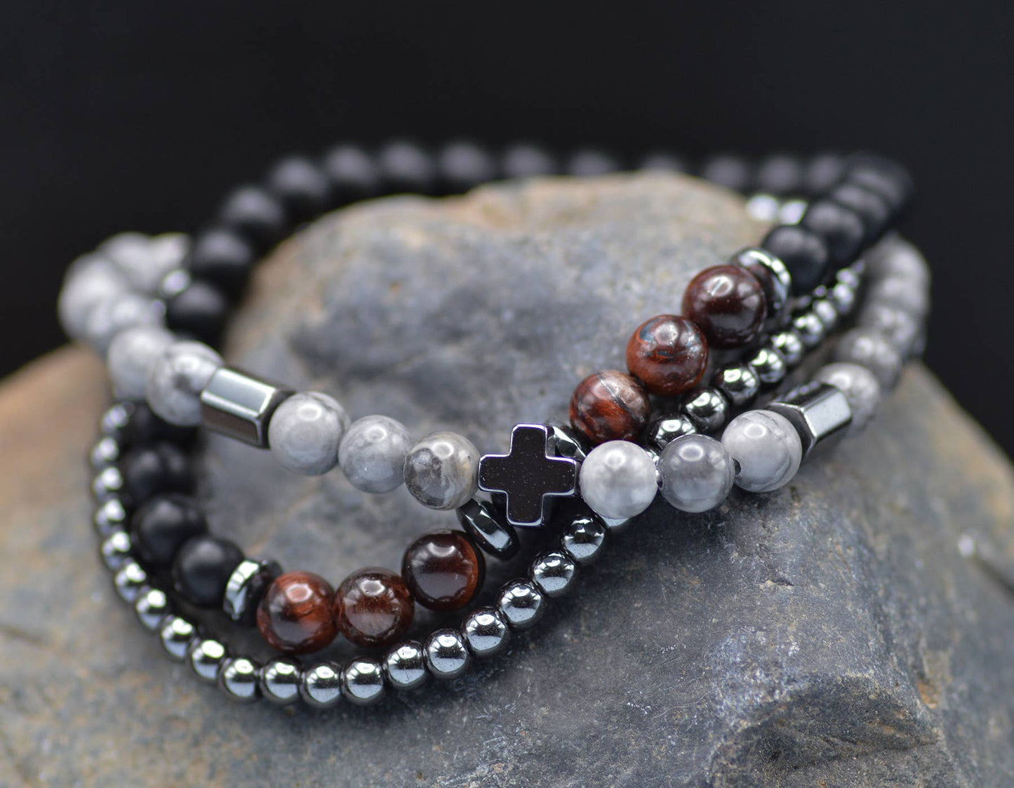 Cross 3 Strand Wine Tiger Eye - Eden Merry Bracelet
