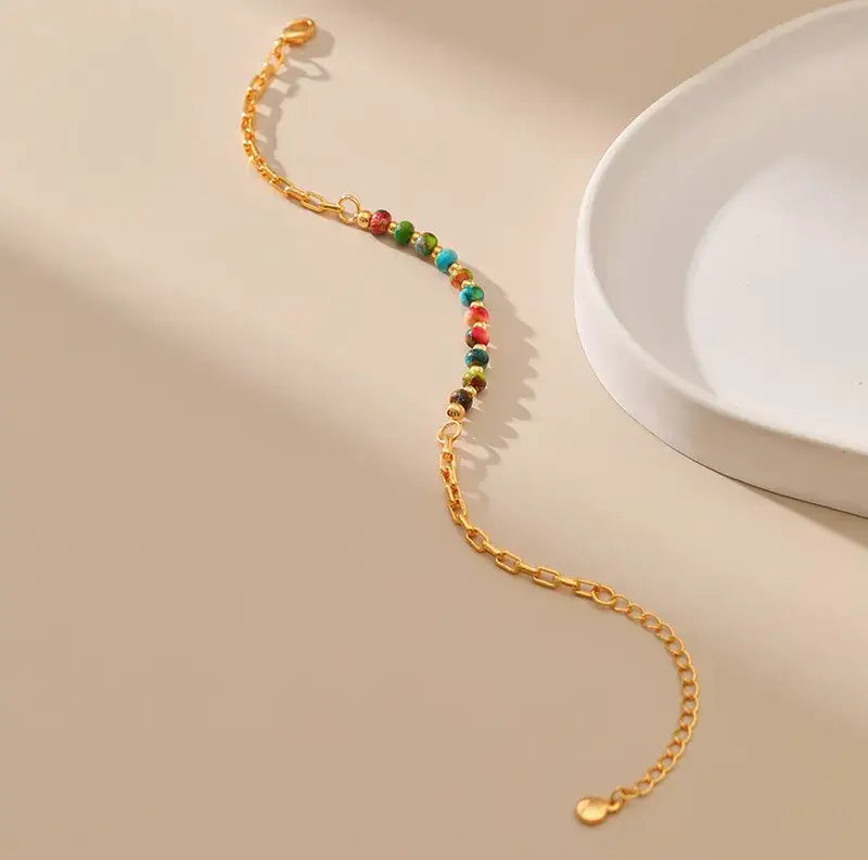 Colorful Beaded 18K Gold Plated Adjustable Bracelet