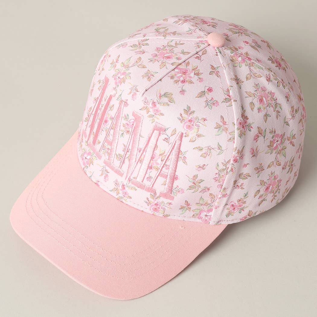 MAMA Embroidered Flower PatternTrucker Hat: BLUE/BEIGE / ONE SIZE