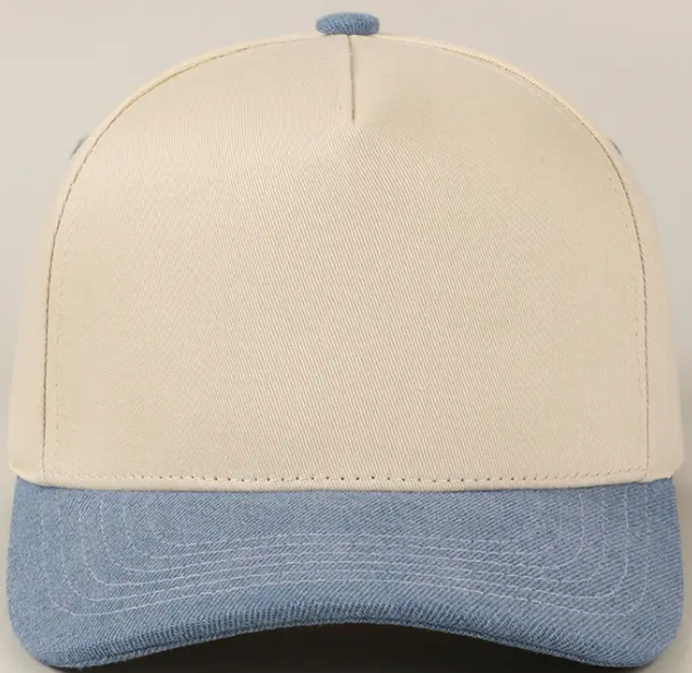 Kids Plain Two Tone Canvas Cotton Baseball Cap : SKY BLUE / ONE SIZE