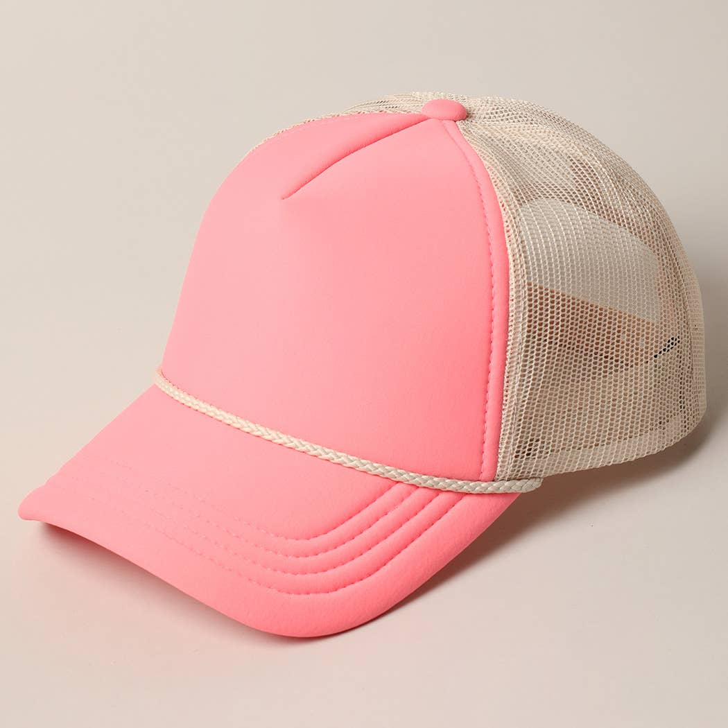 Plain Foam Rope Mesh Back Trucker Hat : BLK-STN / ONESIZE