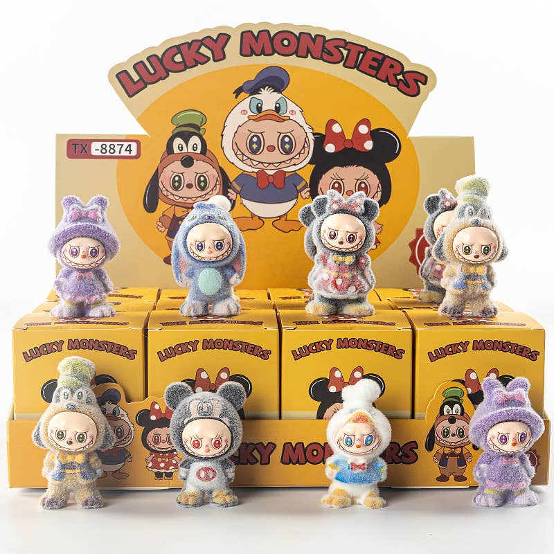 Flocking cute monster ornaments Gift Blind Box-12pcs: Skateboard