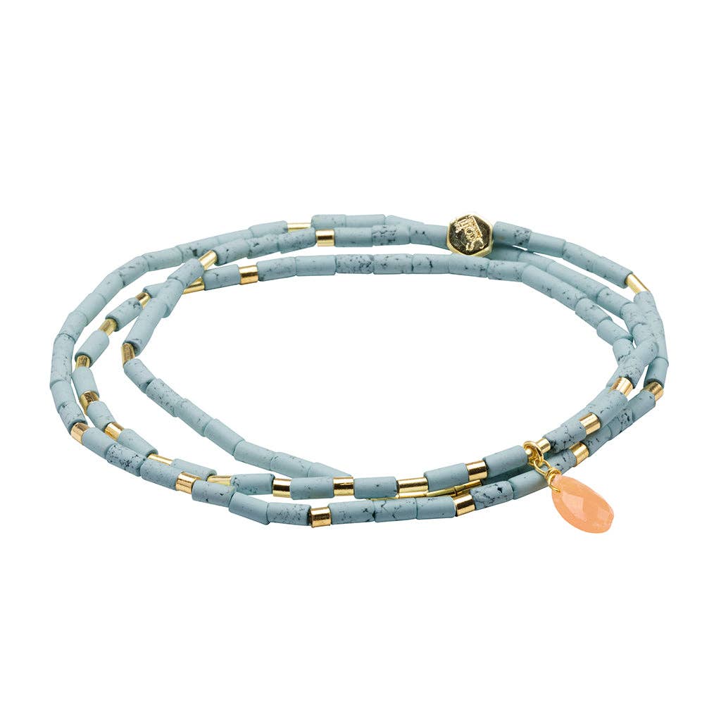 Teardrop Stone Wrap Blue Howlite/Sunstone/Gold - Harmony