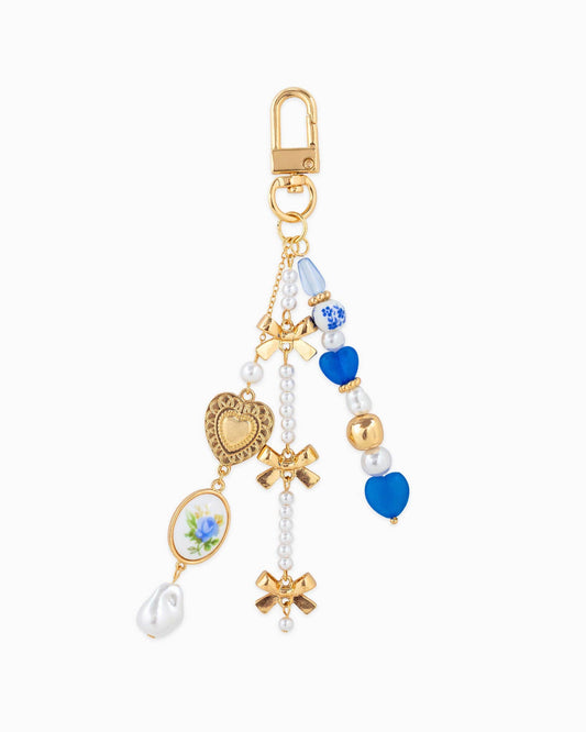 Romantic Ceramic and Bow Charm Bag Charm: Blue